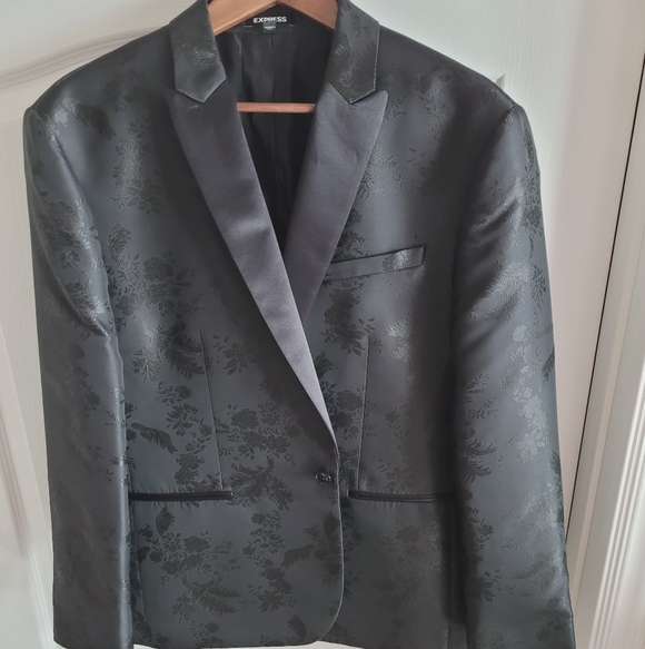 Express Men's Black Patterned Tuxedo Blazer Slim Fit 44S - Picture 2 of 10